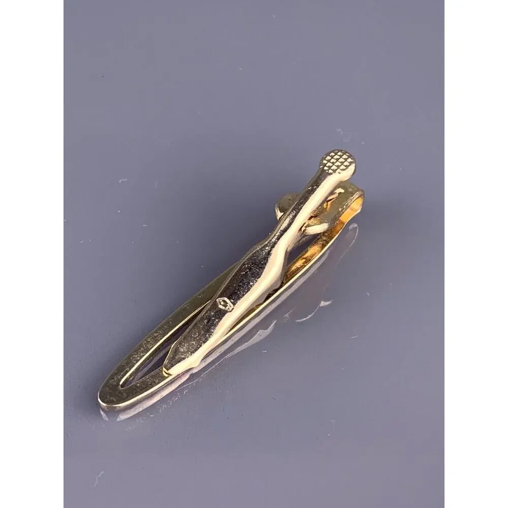 Oval Diagonal Cut Lines Tie Clip Bar Gold Plated Open Simple Karatclad Swank VTG